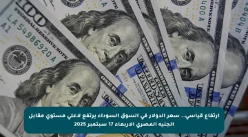 ارتفاع قياسي.. سعر الدولار في السوق السوداء يرتفع لأعلى مستوى مقابل الجنيه المصري الأربعاء 17 سبتمبر 2025